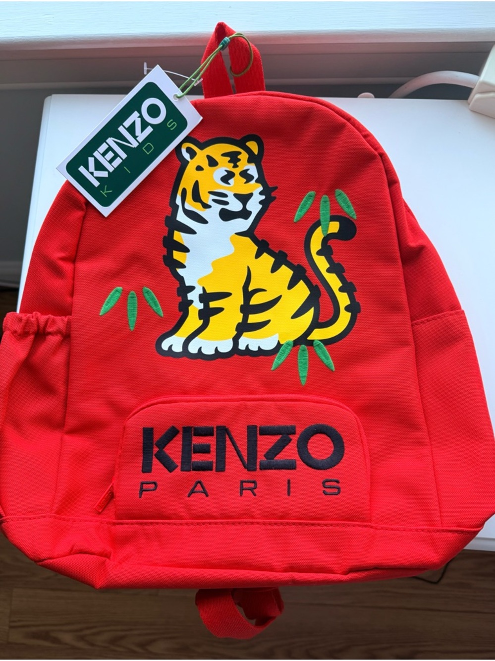 Kenzo Kids Red Backpack with Yellow Tiger Motif